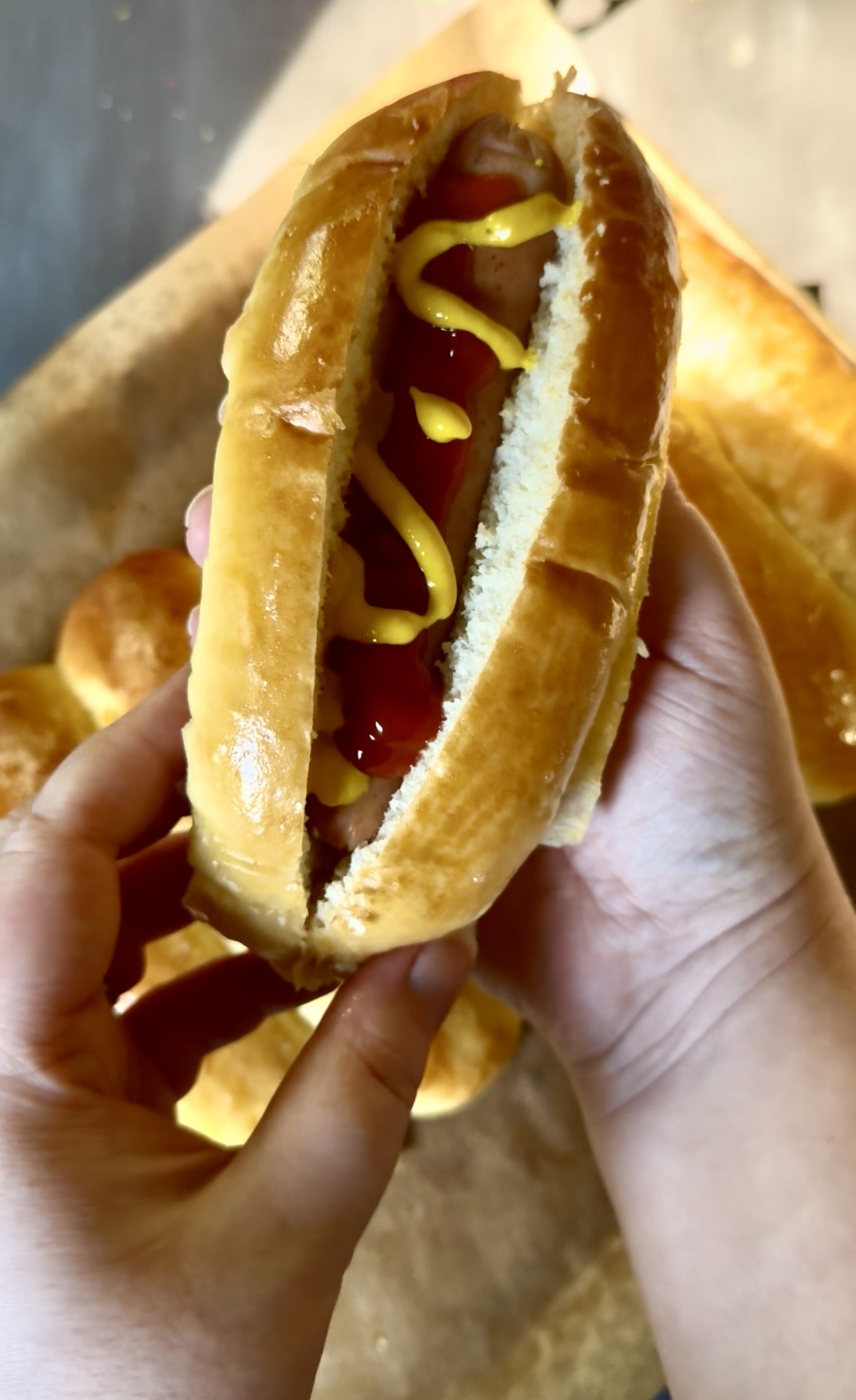 Hot dog in homemade bun