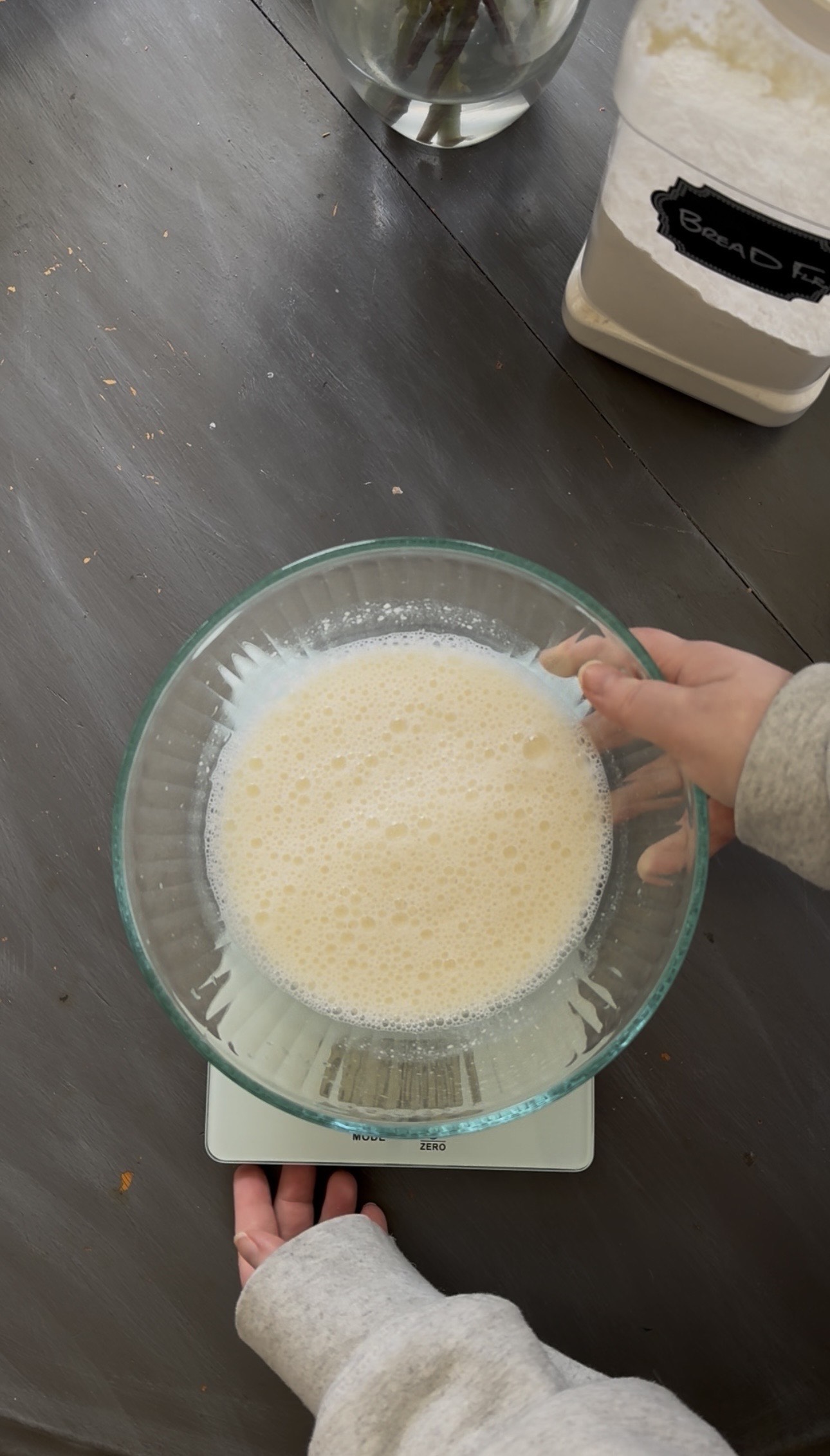 Frothy starter in water